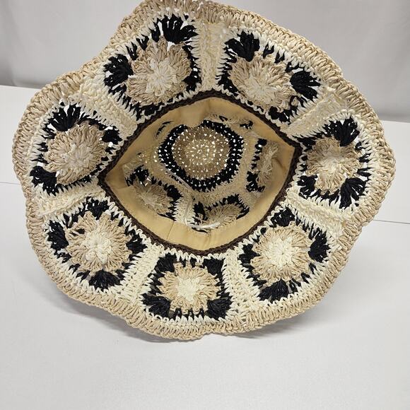 Vtg 70s Floppy Straw Bucket Hat Beach Boho Flowers Hat Grannycore Festival main image 5